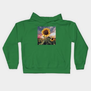 Sunflower Field with Sunset Kids Hoodie